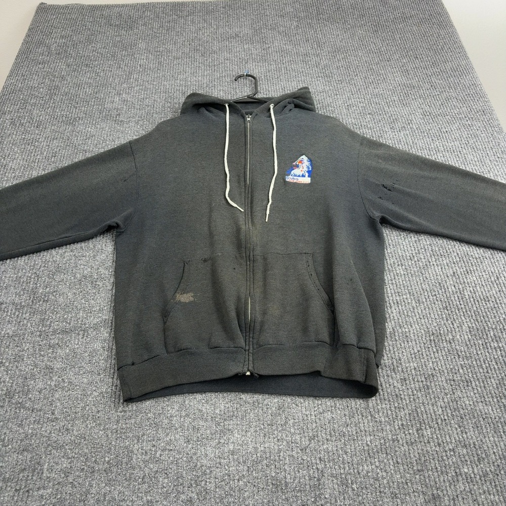 Vintage Hanes Zip Up Hoodie Men L Gray Cotton Acrylic Scuba World NYC Distressed